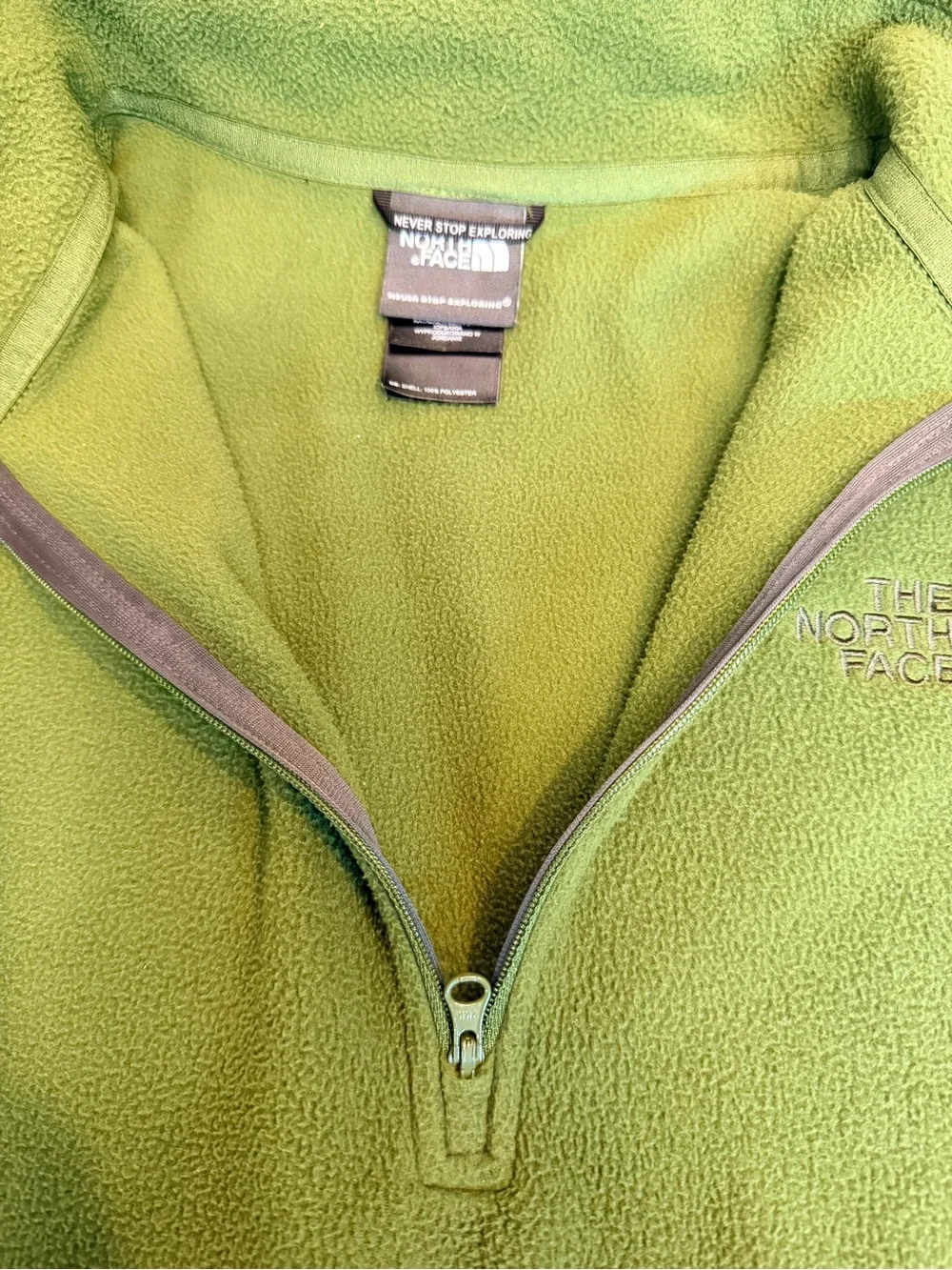 North Face Sweater Mens Large 1/4 Zip Fleece Activewear Pullover Green Polyester